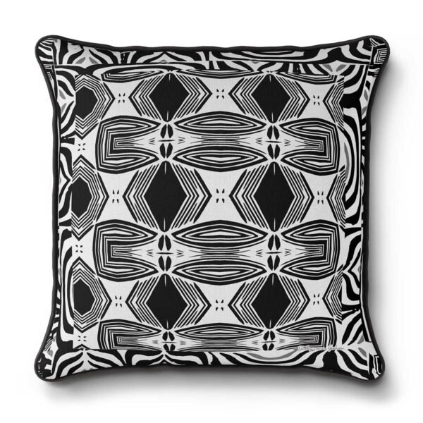 African decor, black and white piped cushion