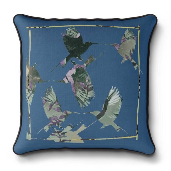 African decoration, blue cushion with birds