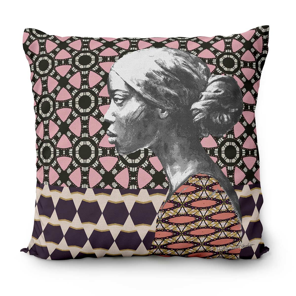 modern african decor bold print cushion female art